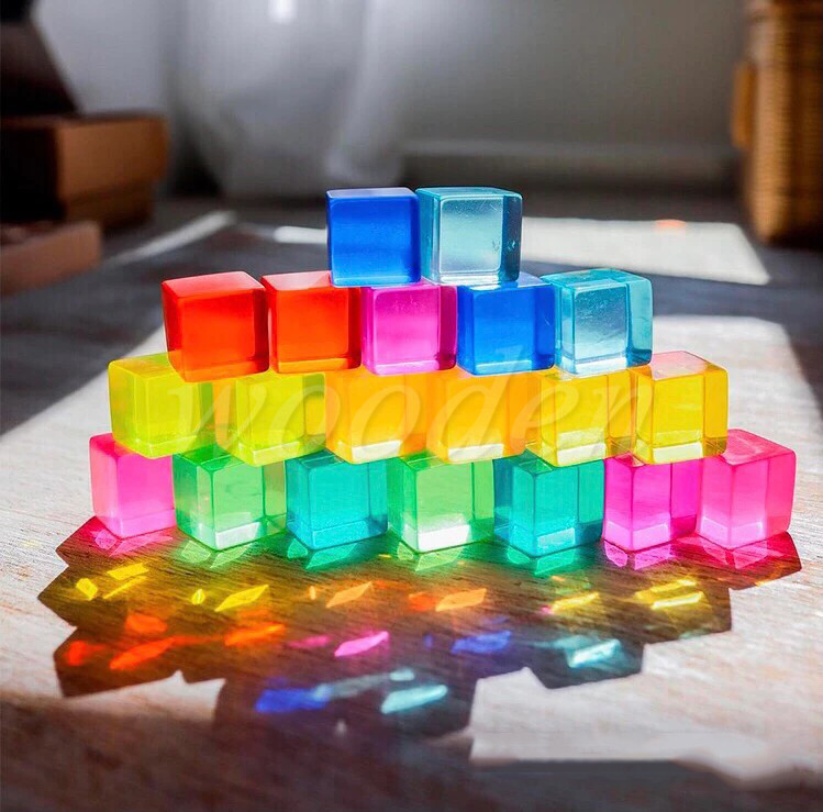 Acrylic Cubes Blocks Gem Blocks Kids Learning Color Light & Shadow  Transmission Stacking Toys Baby Montessori Educational Toys