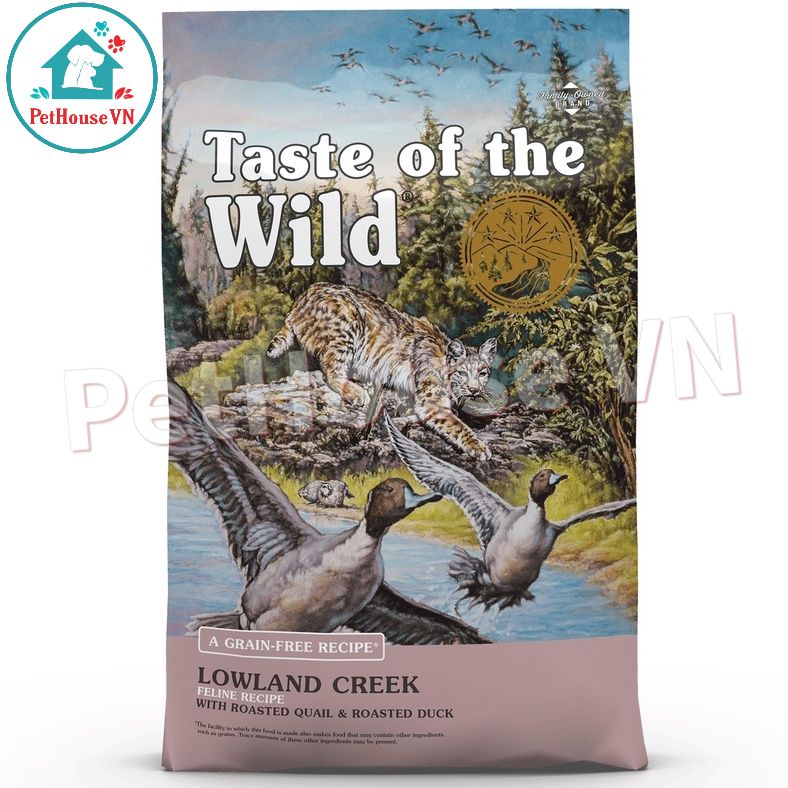 Bao 2kg thức ăn hạt cho mèo vị chim cút quay & vịt quay taste of the wild lowland creek
