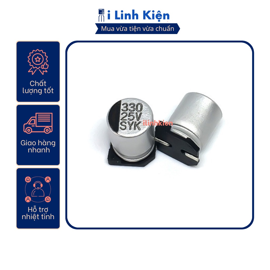 Tụ nhôm 25V 330uF 8x10mm chính hãng chất lượng tốt