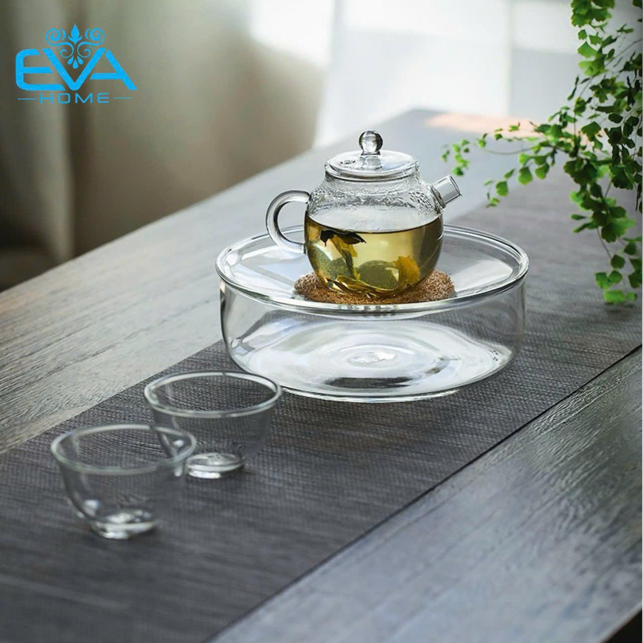 Bộ Ấm Pha Trà Mini Thuỷ Tinh Chịu Nhiệt Lõi Lọc Lưới Lò Xo Và 2 Chén Trà Cao Cấp Sang Trọng