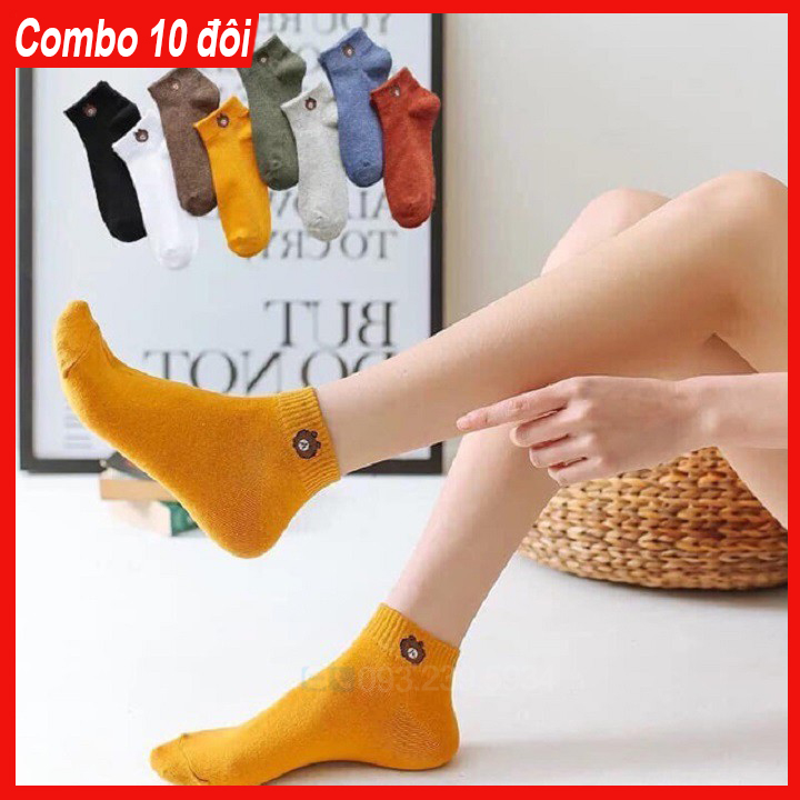 Tất nữ cổ ngắn - Tất gấu nữ - Combo 10 đôi