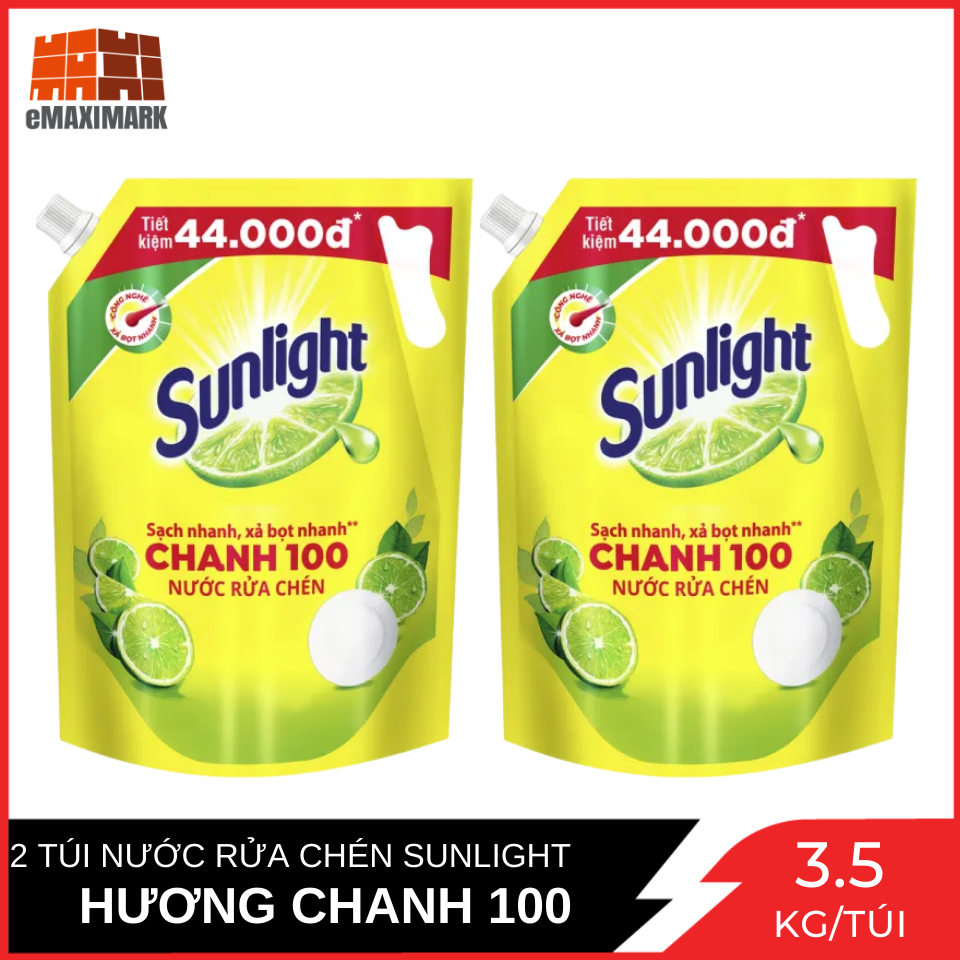[HÀNG MỚI] Combo 2 Nước Rửa Chén Sunlight Chanh 100 Túi 3.1 KG