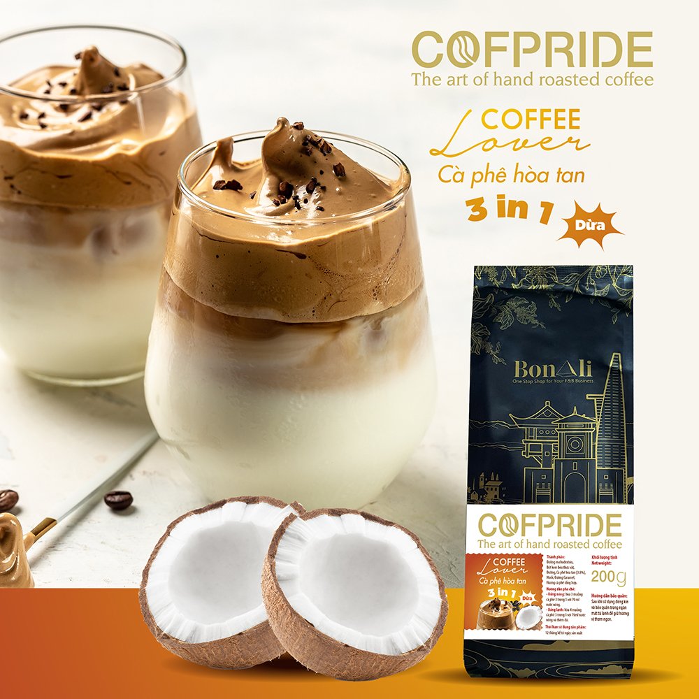 1 TÚI  200G CÀ PHÊ COFPRIDE LOVER 3 IN 1 CỐT DỪA - THƠM NGON