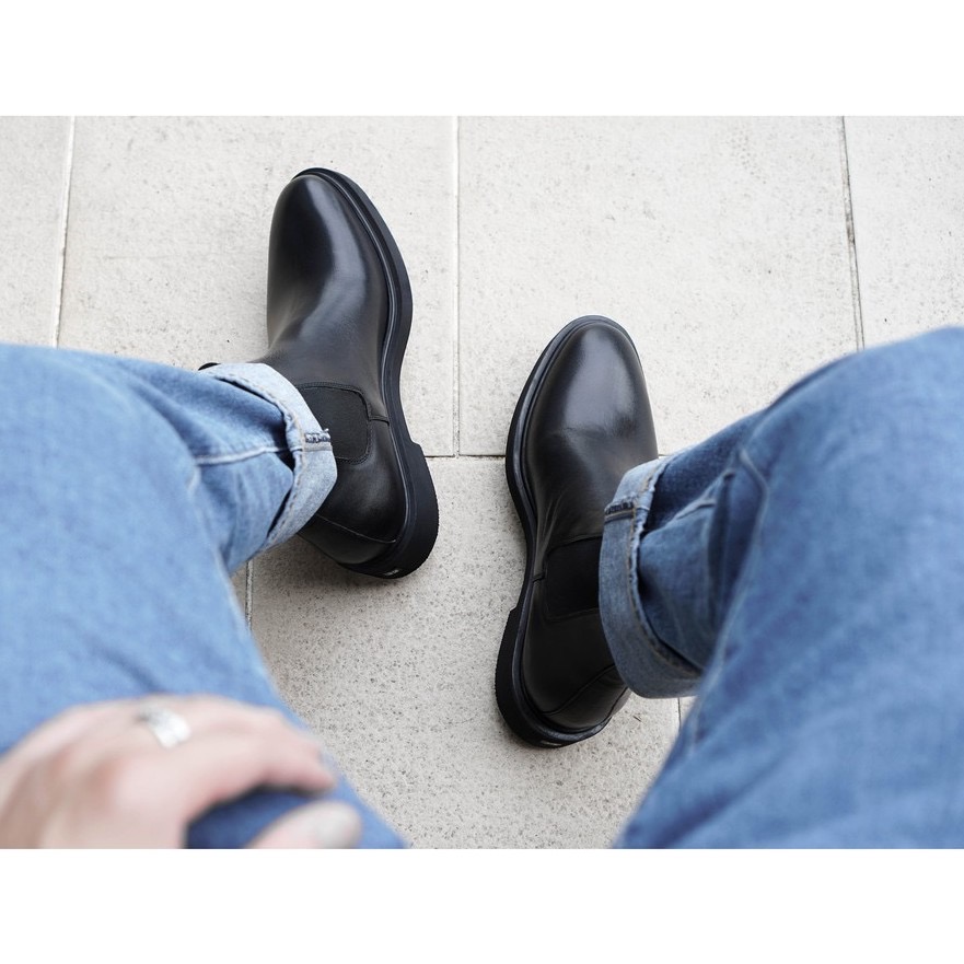 Giày Chelsea boots JOG04 Mũi tròn , đế cao su (T2) - Bốt nam da bò thật nhập khẩu nguyên tấm - Giày tây nam công sở