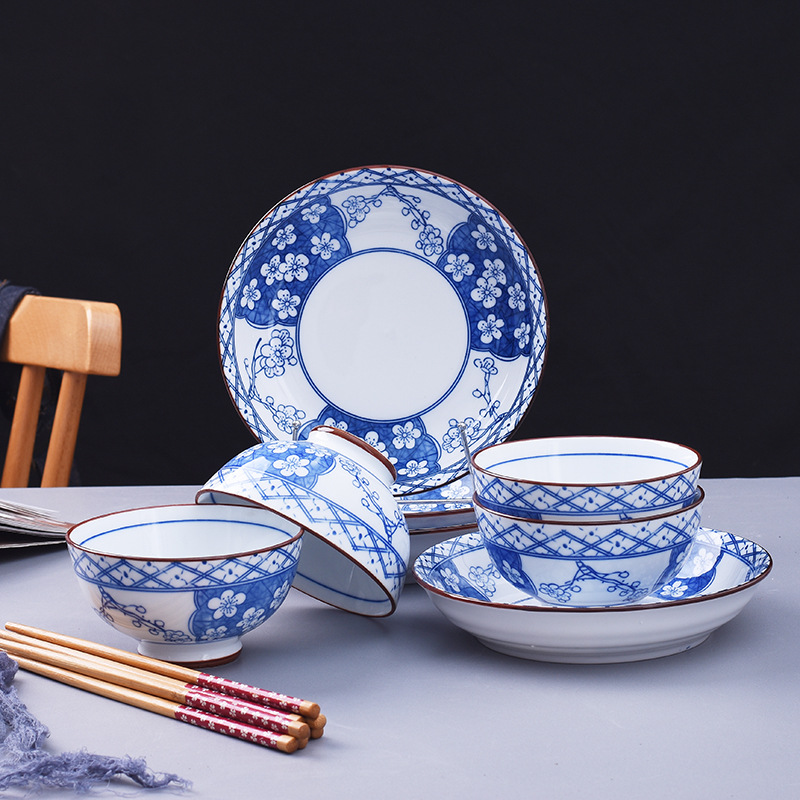 Bộ bát Đĩa 15 Sản Phẩm Hoạ Tiết Hoa Đào Xanh - OHOHO HOME