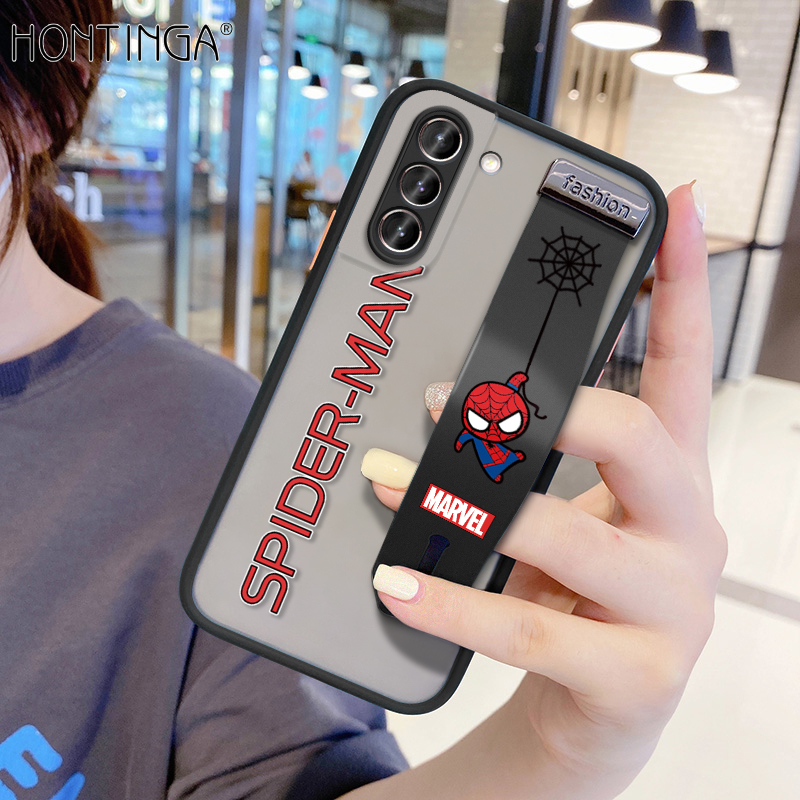 Hontinga Casing Case For Samsung Galaxy S21 5G Case Shockproof Marvel Spider-Man Cartoon Transparent Phone Case Soft Edge Full Lens Camera Protector Back Cover Hard Case For Boys
