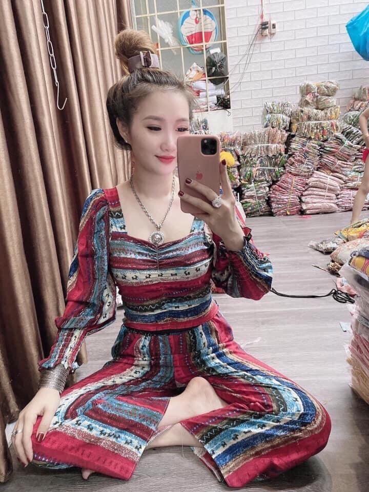Sét bộ nữ thổ cẩm tay lỡ quần dài ống suông
