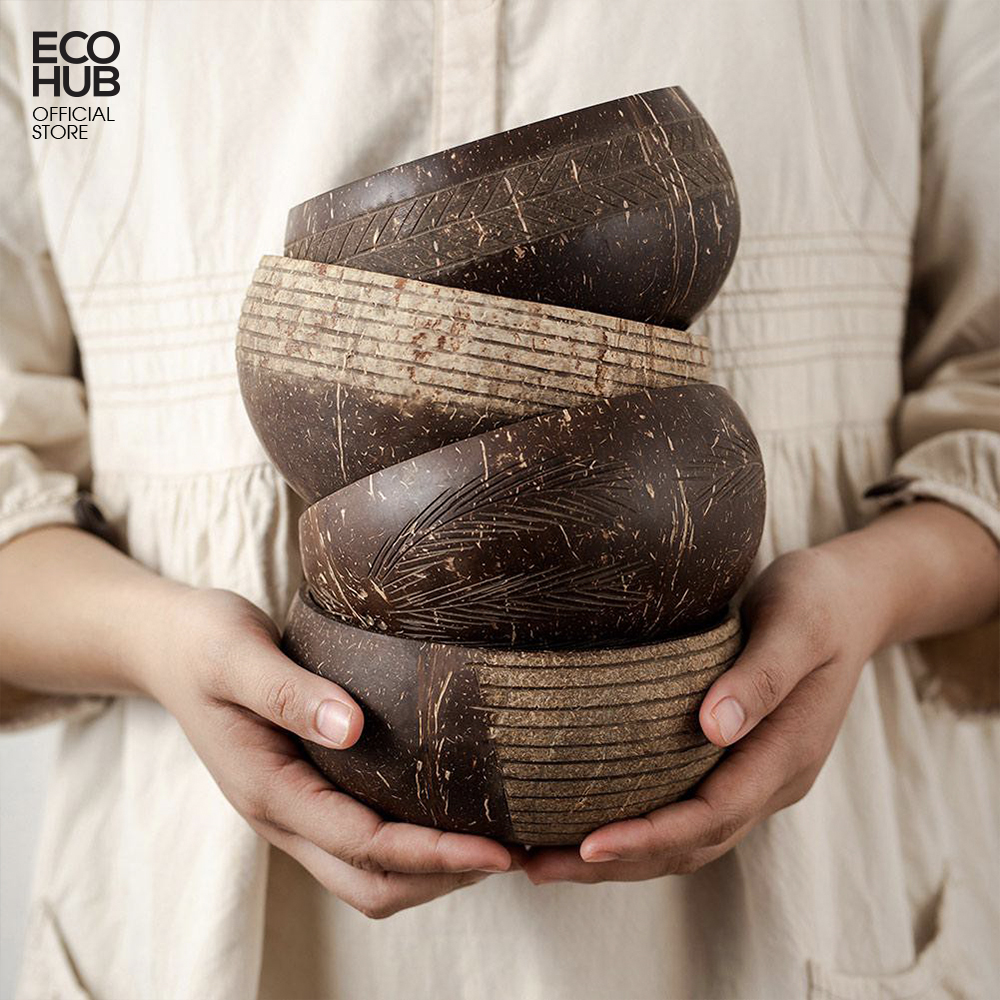 Bát gáo dừa khắc hoa văn, 3 mẫu. (Coconut Bowls Family Set)