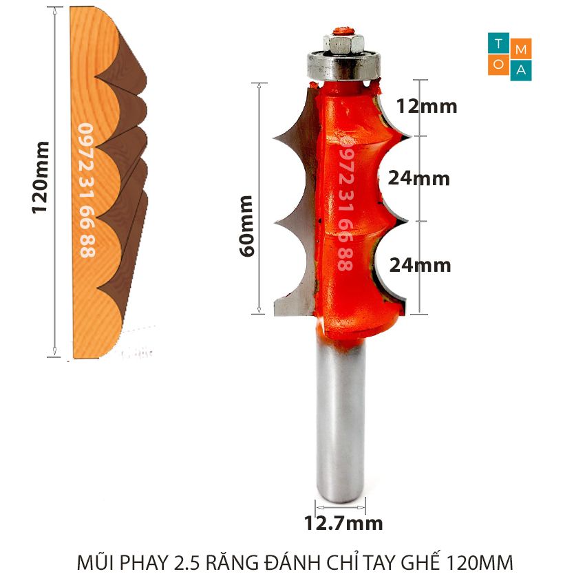 MŨI SOI GỖ - MŨI PHAY GỖ 2.5 RĂNG ĐÁNH CHỈ TAY GHẾ 120MM HÀNG VIỆT NAM CHẤT LƯỢNG CAO