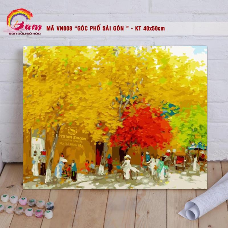 Tranh sơn dầu số hóa DIY tự tô màu Có khung Phong cảnh Việt Nam- Mã VN008 Góc phố Sài Gòn Trang trí Phòng khách Làm quà tặng Giảm Stress