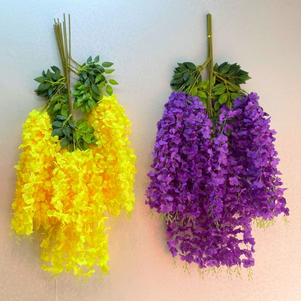 Cành tử đằng, cành hoa giả trang trí dài 110cm , 3 nhánh, dây leo hoa giả