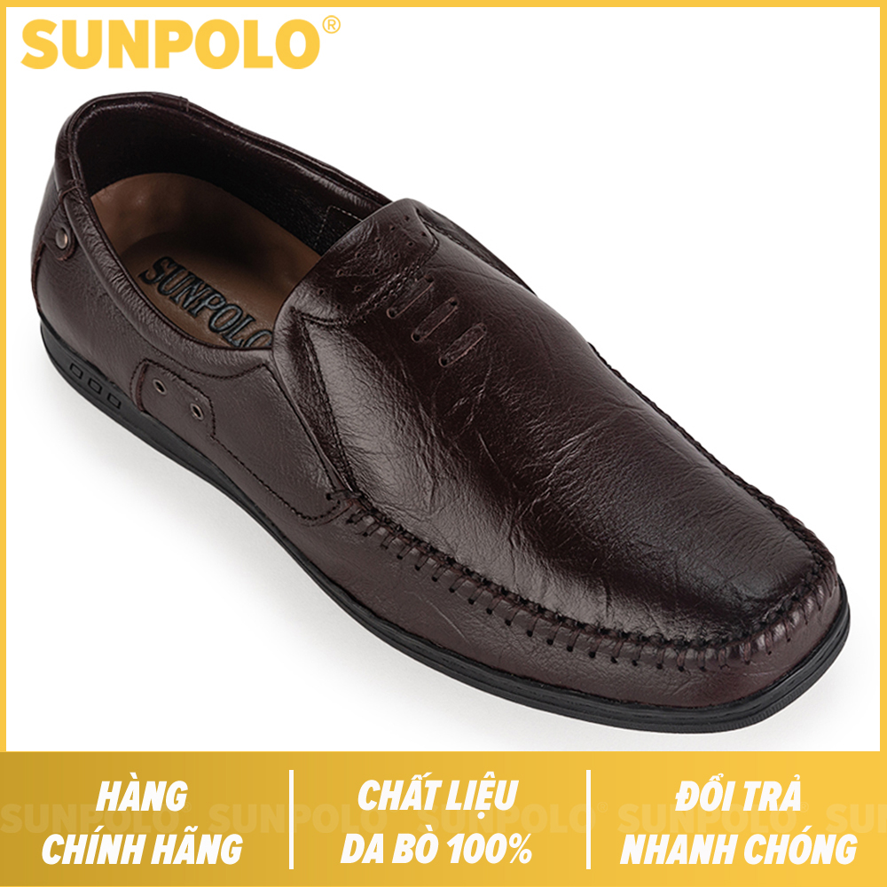 Giày lười giày mọi nam da bò sunpolo su2098