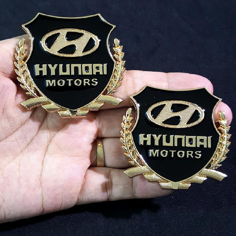Bộ 2 miếng dán logo kim loại chữ HYUNDAI bông lúa