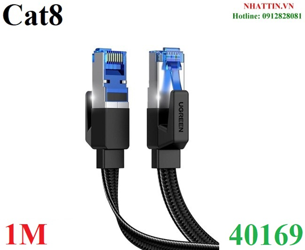 Cáp mạng cat8 đúc sẵn dẹt dài 1m tốc độ 40gbps 2000mhz 26awg u/ftp ugreen 40169 cao cấp