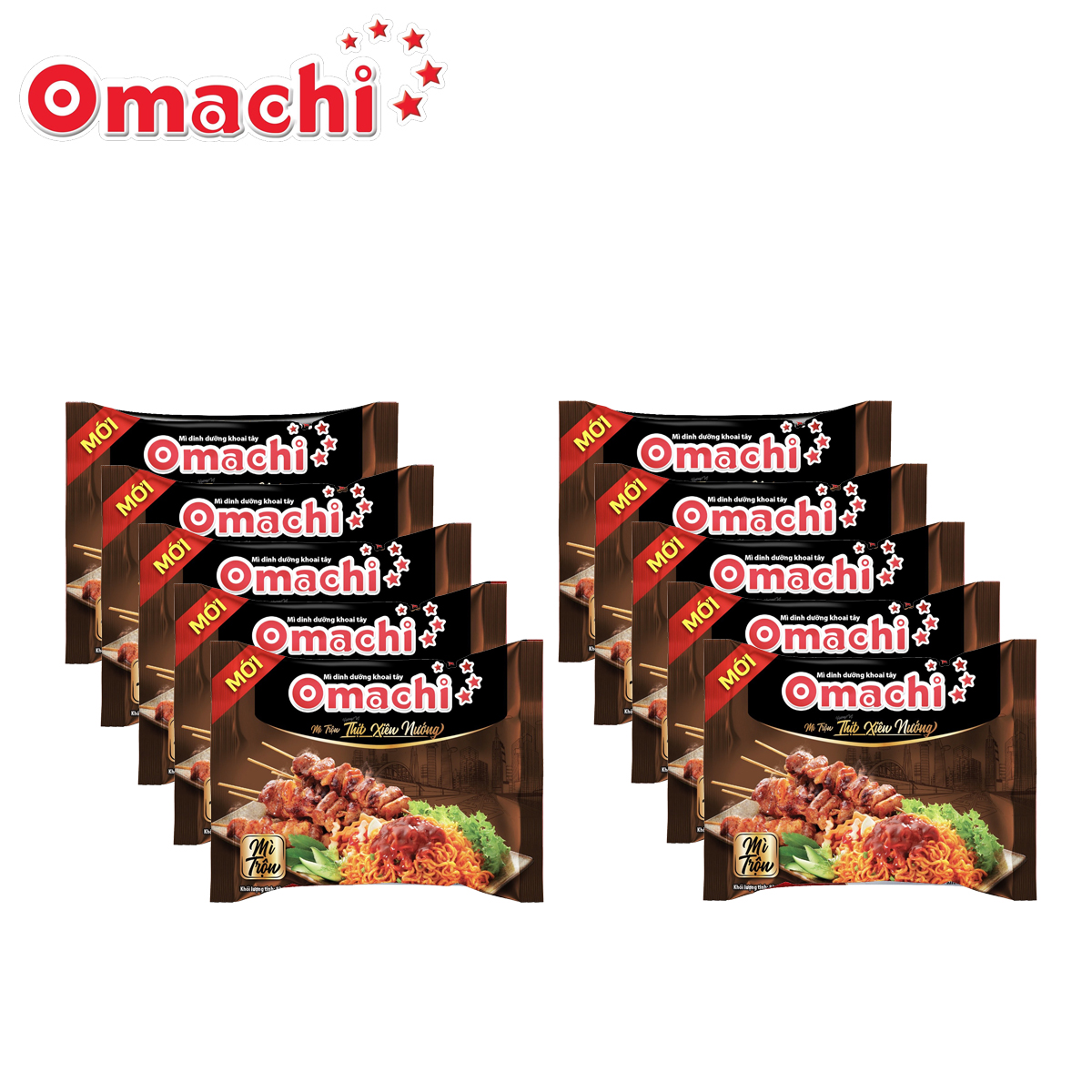 Combo 10 gói mì trộn hương vị thịt xiên nướng omachi