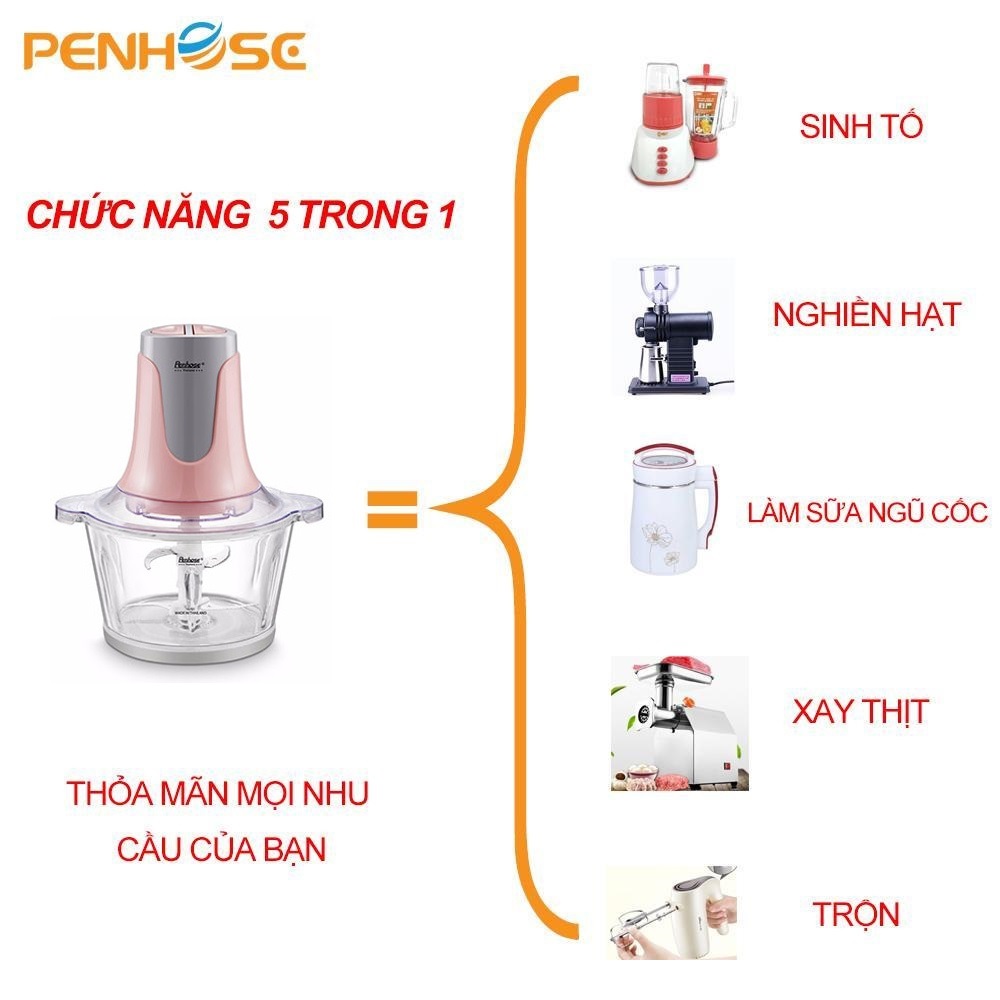 MÁY XAY THỊT ĐA NĂNG 2 TỐC ĐỘ PENHOSE PH-867 DUNG TÍCH 1.8 LÍT ( CÔNG SUẤT 350W - 2 LƯỠI DAO KÉP - LY THỦY TINH - BẢO HÀNH 24 THÁNG )