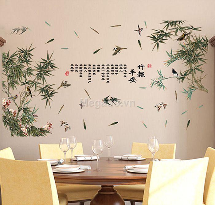 decal dám tường khóm tre làng quê