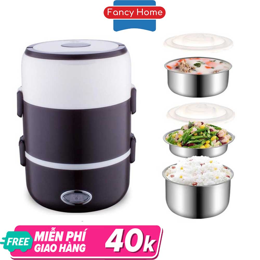 Cặp lồng giữ nhiệt cắm điện ủ cơm văn phòng Fancy Home giữ nhiệt liên tục 24h phù hợp cho dân văn phòng đựng cơm, đựng cháo giữ nhiệt hâm nóng có đế lót gốm, nhiều ngăn thiết kế thông minh gọn gàng hâm nóng cơm