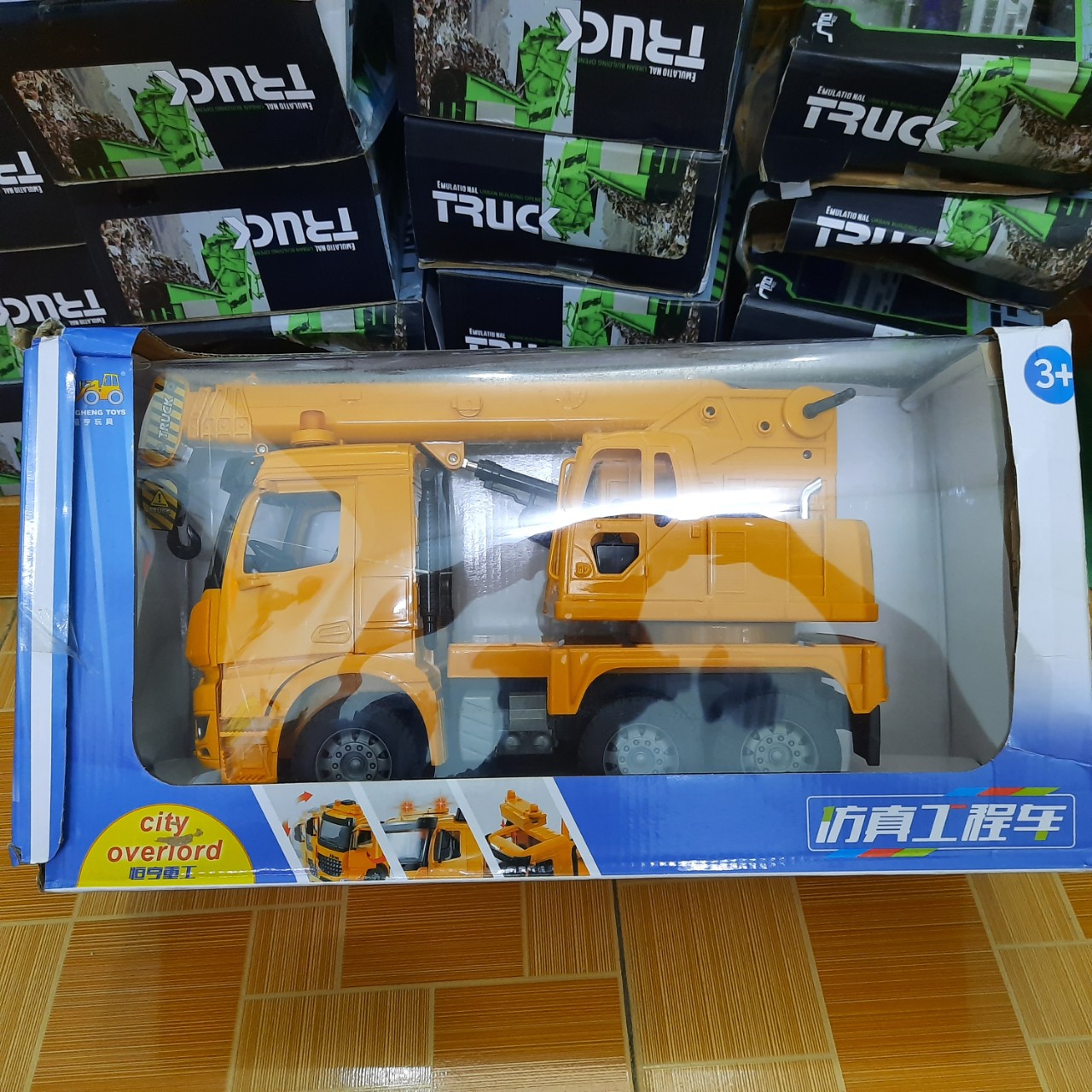 Xe ô tô cẩu móc cỡ lớn bằng nhựa cao cấp mô hình xe đồ chơi trẻ em xe có tay quay nâng hạ móc