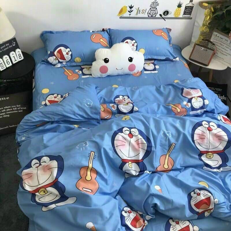 Chăn phao siêu nhẹ cực ấm,đã có ruột bông liền vải cotton poly 1m8x2m họa tiết DOREMON ĐÀN Bà Béo Kho chăn ga gối, ga giường, drap giường