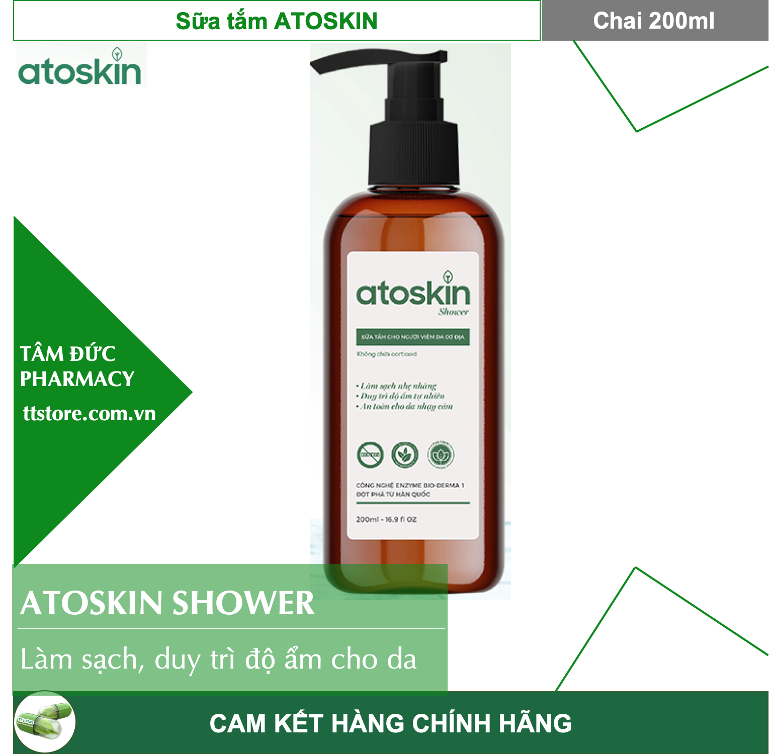 [Hcm]Atoskin Shower [Chai 200Ml] - Sữa Tắm Atoskin Dành Cho Người Viêm Da Cơ Địa [Atokin]