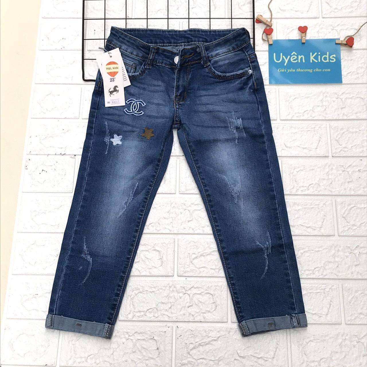 Quần Jean 9 tấc lật lai co giãn có tăng đơ bên trong cho bé gái 18-40kg
