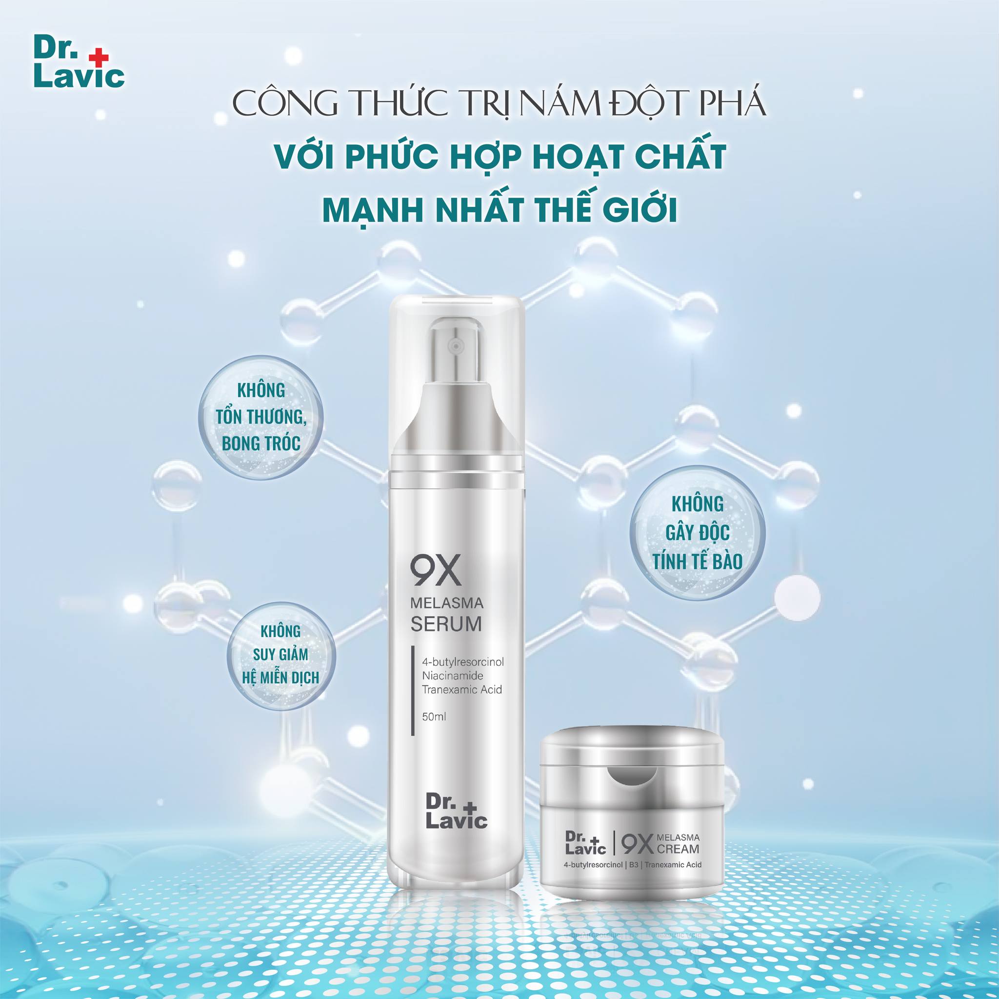 Bộ đôi sản phẩm tái sinh phục hồi da nám - giảm thâm mụn - tàn nhang - 9X Melasma Dr.Lavic - DR975