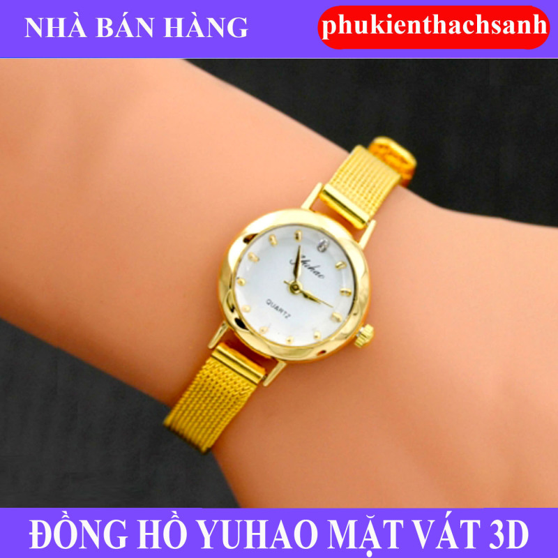 Đồng hồ nữ YUHAO mặt vát 3D dây thép lụa xinh xắn ( vàng)