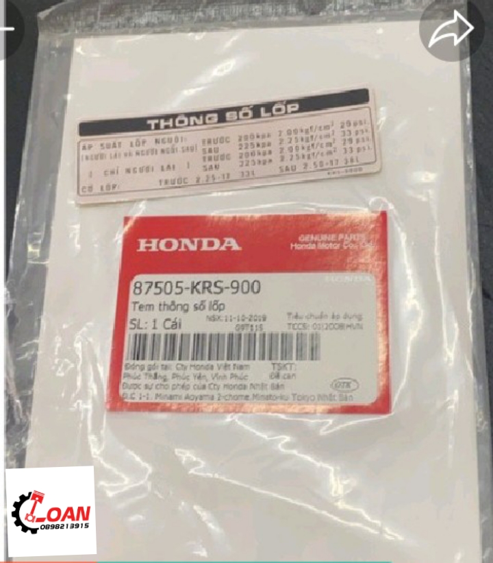 TEM THÔNG SỐ HỘP SÊN WAVE ANPHA ZIN HONDA