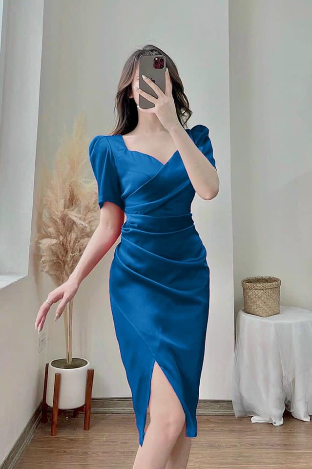 Đầm ôm body cổ vuông nhúng eo sang chảnh