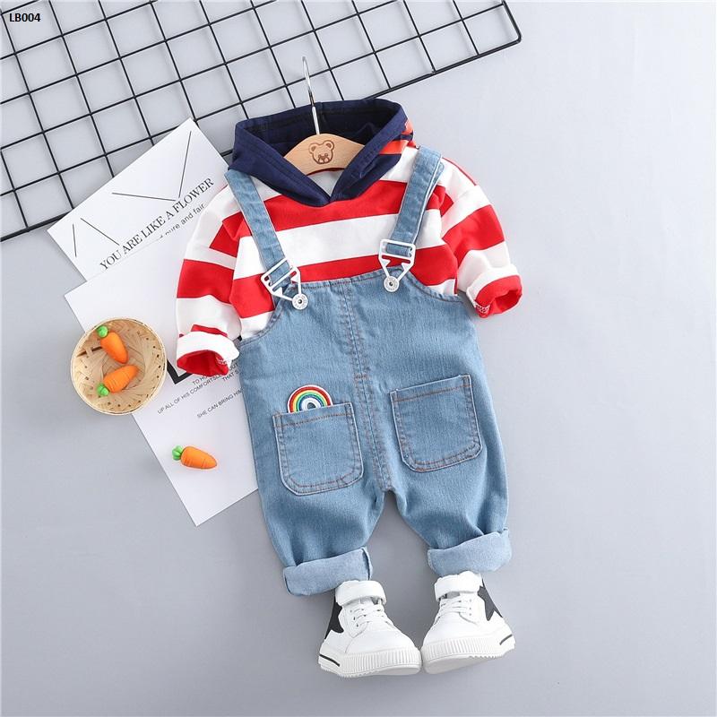 [HCM]Set yếm denim sọc kẻ dành cho bé trai LB004