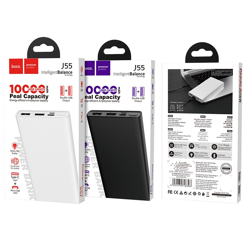 Pin dự phòng hoco j55 10.000mah đèn led hiển thị phần trăm pin