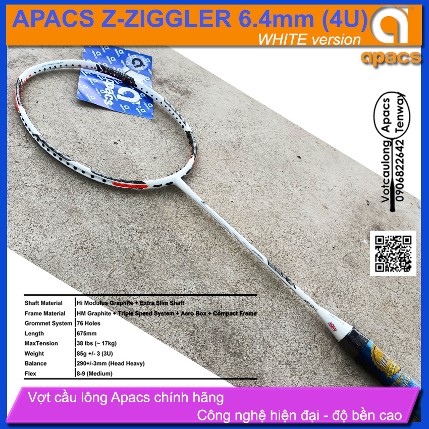 [HCM][Vợt cầu lông Apacs Ziggler Z-Ziggler New White Version - 4U] Thân đũa công nghệ mới sơn nhám trắng cực đẹp