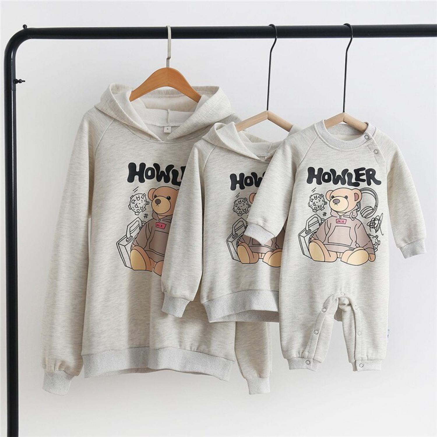 Áo hoodie gia đình familylove - mẫu áo gia đình hoodie dài tay chú gấu howler đáng yêu chất nỉ da cá cotton 100%