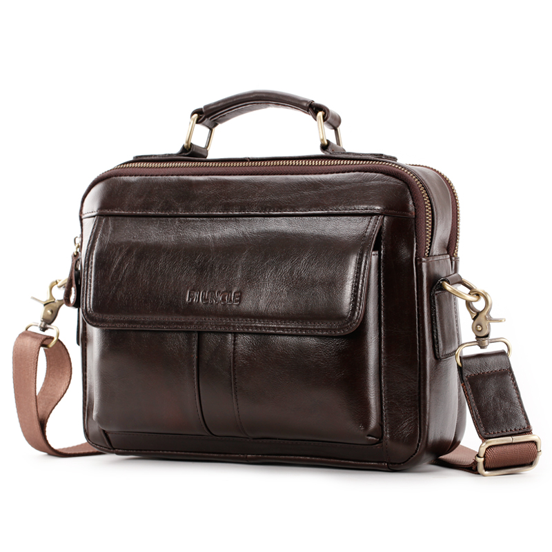 PIUNCLE Brand Genuine Leather Men's Small Briefcase Vintage Natural Cowhide Computer Case Leather Briefcase Office For Work Leather Shoulder Bag Multi Pocket 10 Inch Laptop Handbags For Laptop Crossbody Messenger Bags For Men Cow Leather Sling Bag Soft