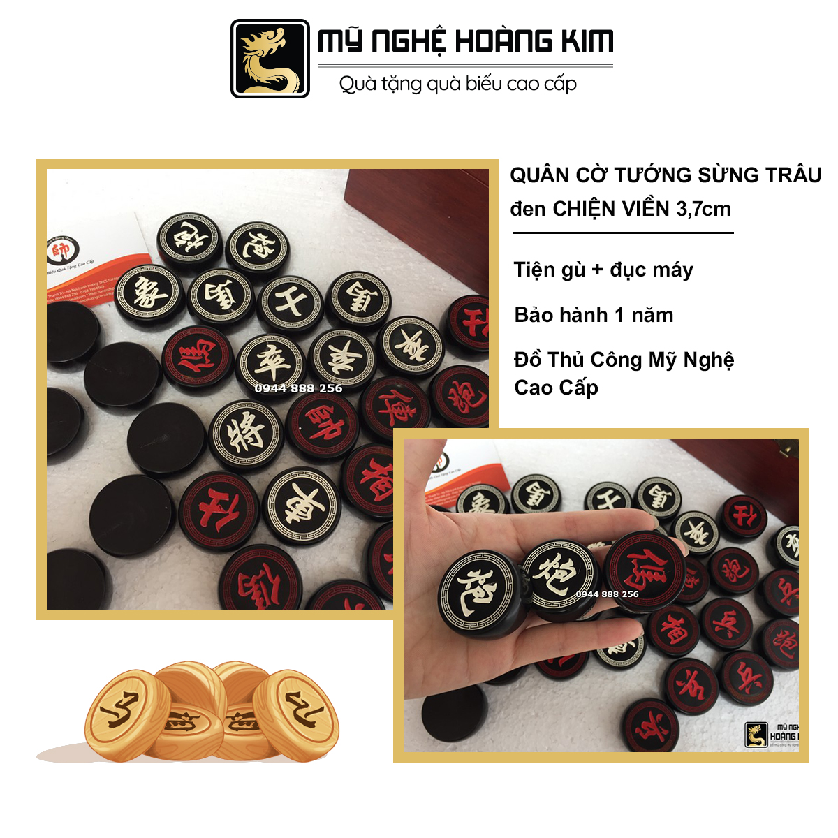 [FREESHIP] Quân Cờ Tướng Sừng Trâu Đen Đục Máy Chiện Viền 3,7cm + Hộp Gỗ HK03 Làm Bằng Ngọn Sừng Đặc, Quân Cờ Tiện Tròn, Chữ Được Đục Chìm Tay Tinh Sảo Sắc Nét - Mỹ Nghệ Hoàng Kim