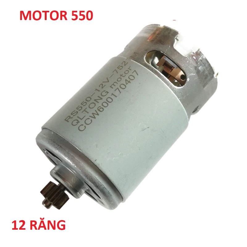Motor dc rs550 12v động cơ thay thế máy khoan pin 12v,có kèm bánh răng 12 răng
