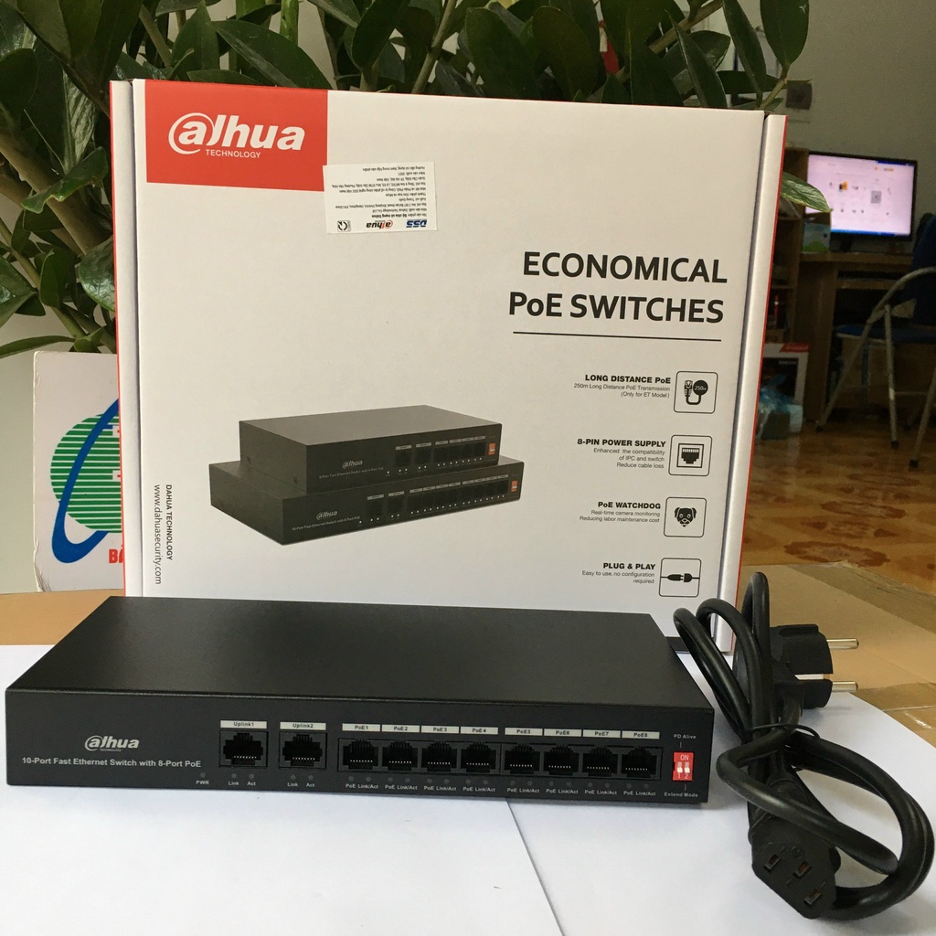 Swich poe 8 cổng cấp nguồn dahua pfs3009-8et-65