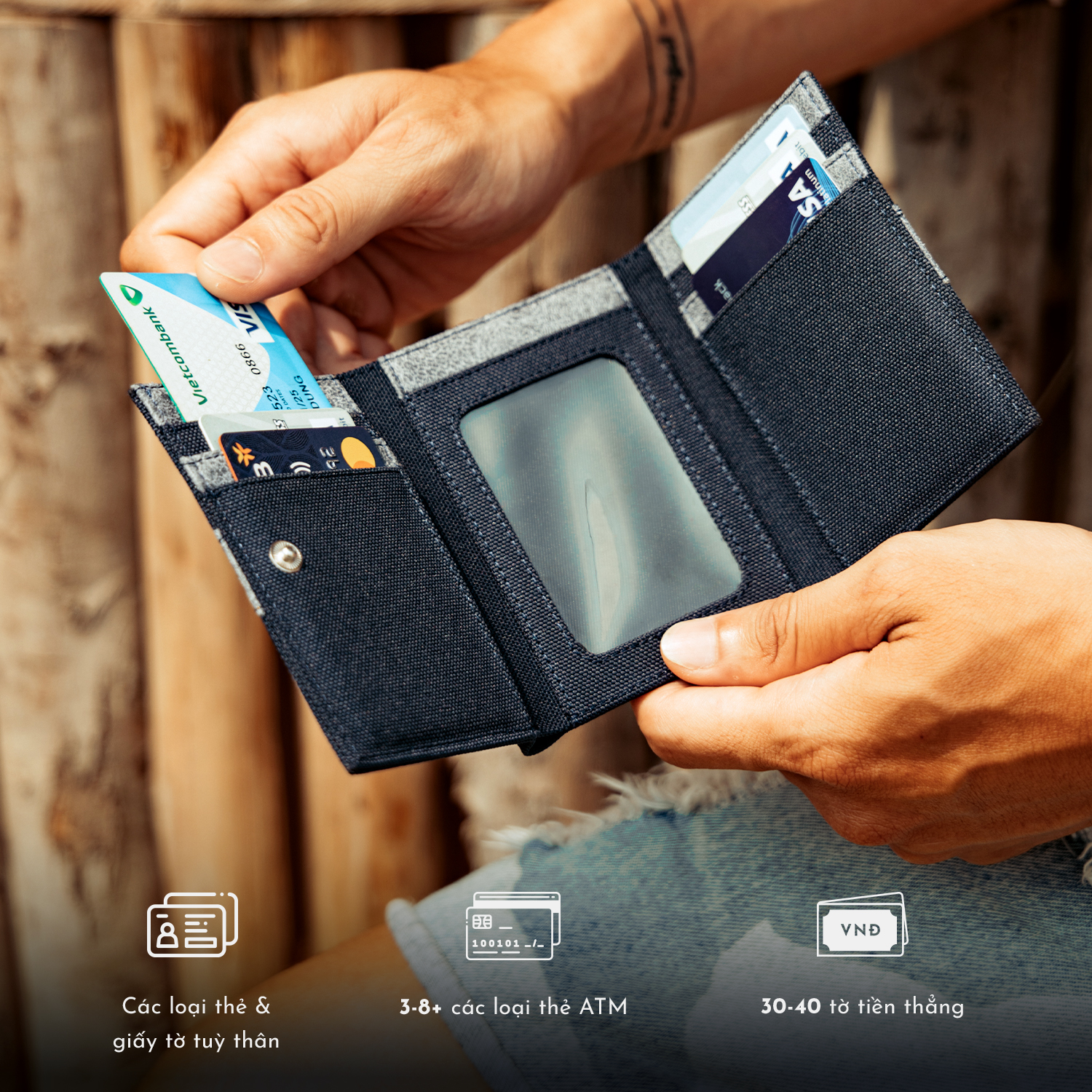 Ví Vải Gập Ba Phối Da Anthony Wallet Reckless (4 màu) - Anthony Wallet - Vải Polyester Kháng Nước