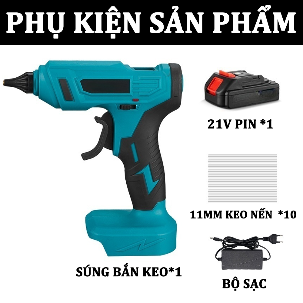 Súng bắn keo dùng pin máy bắn keo cầm tay mini có Khả năng dán keo Súng bắn keo nến dùng chung pin makita 21V Tặng 10 Keo Nến 11mm