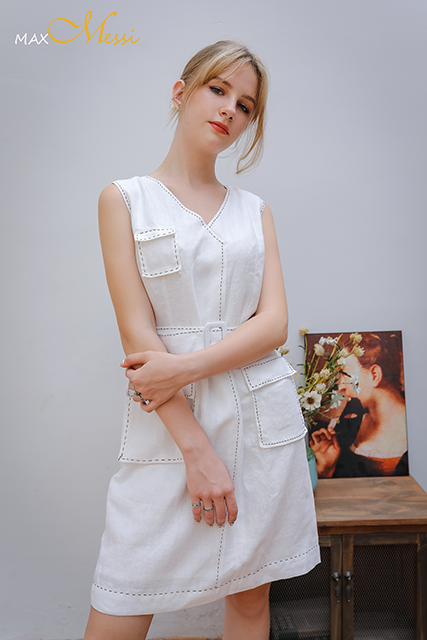 [HCM]Đầm Linen túi hộp đột chỉ VENUS - MaxMessi