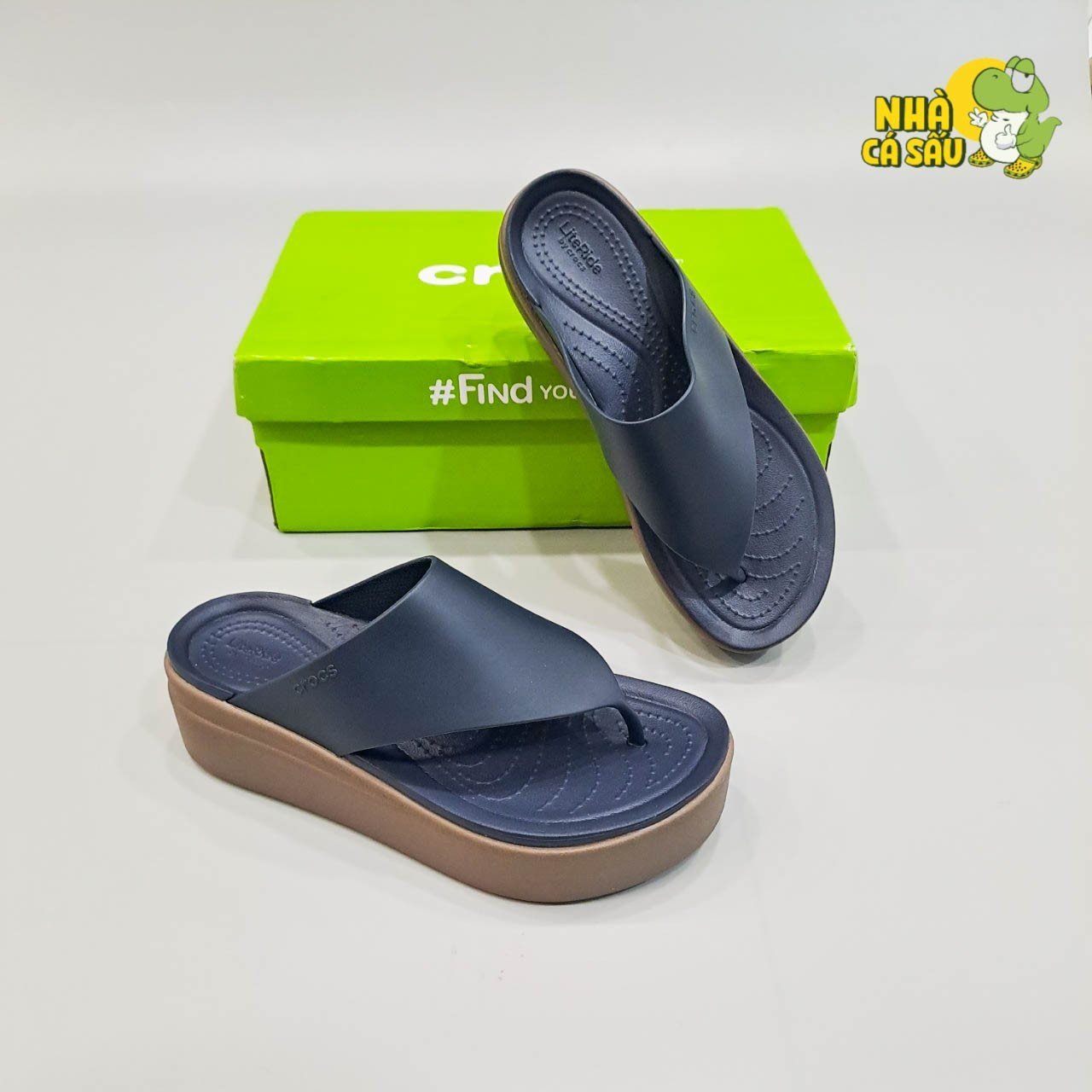 (Real photo) sandals Crocs Đế high 5 stool Brooklyn mid wedge version 2 multi-color, sandals horizontal straps buttoned Brooklyn-CR