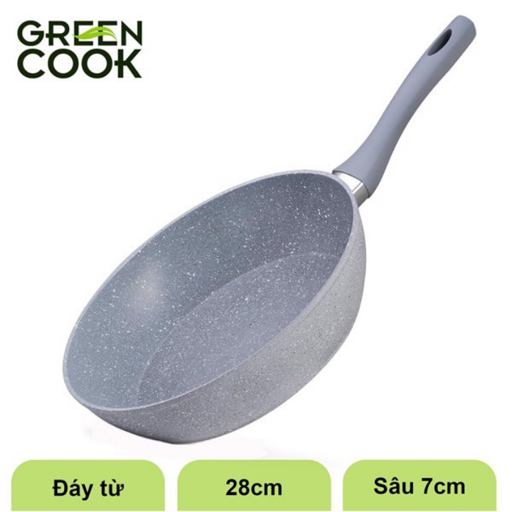 [HCM]Chảo Vân Đá Đáy Từ Chống Dính 28cm Green Cook GCP02-28IH