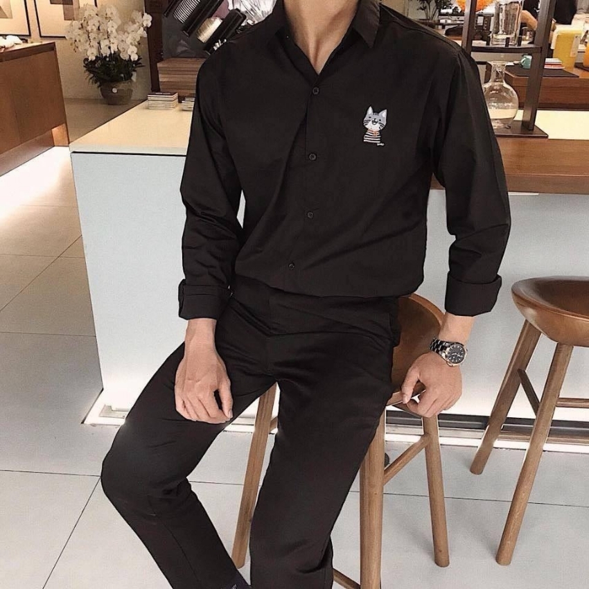 Áo sơ mi nam nữ UNISEX phối họa tiết chữ mèo cực sành điệu Thời trang PONIVALAZA Thiết kế trẻ trung năng động