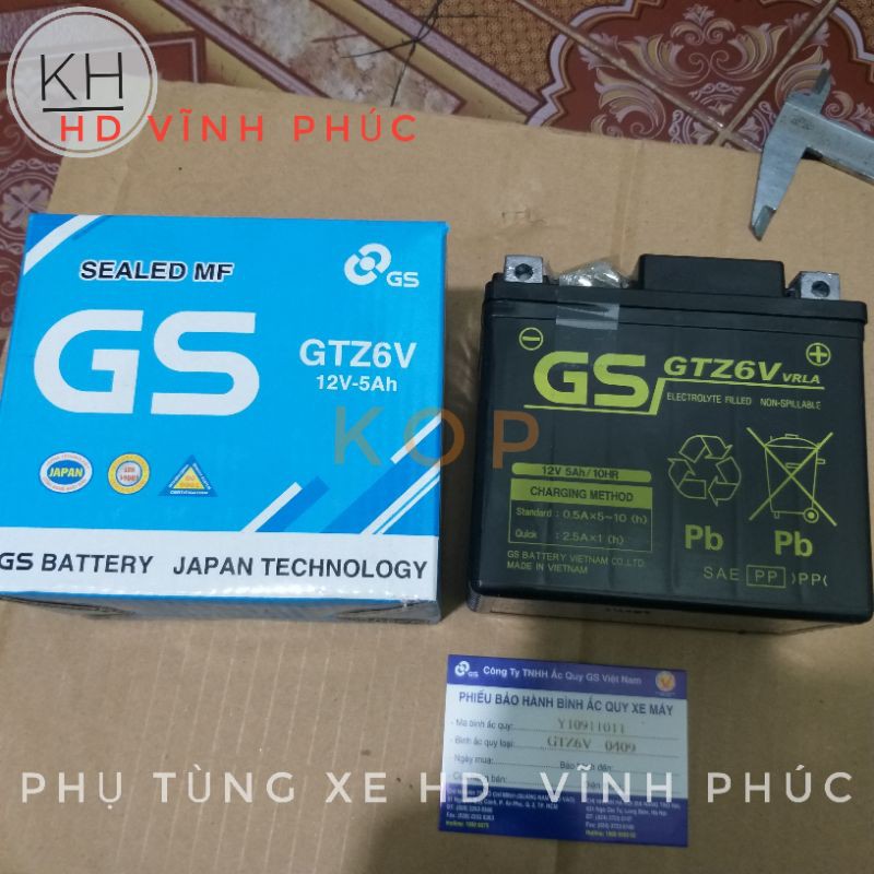 Bình Ắc Quy Khô GS GTZ6V (12V-5Ah) ( 112×70×105 - Dài× rộng× cao) ( -7%)