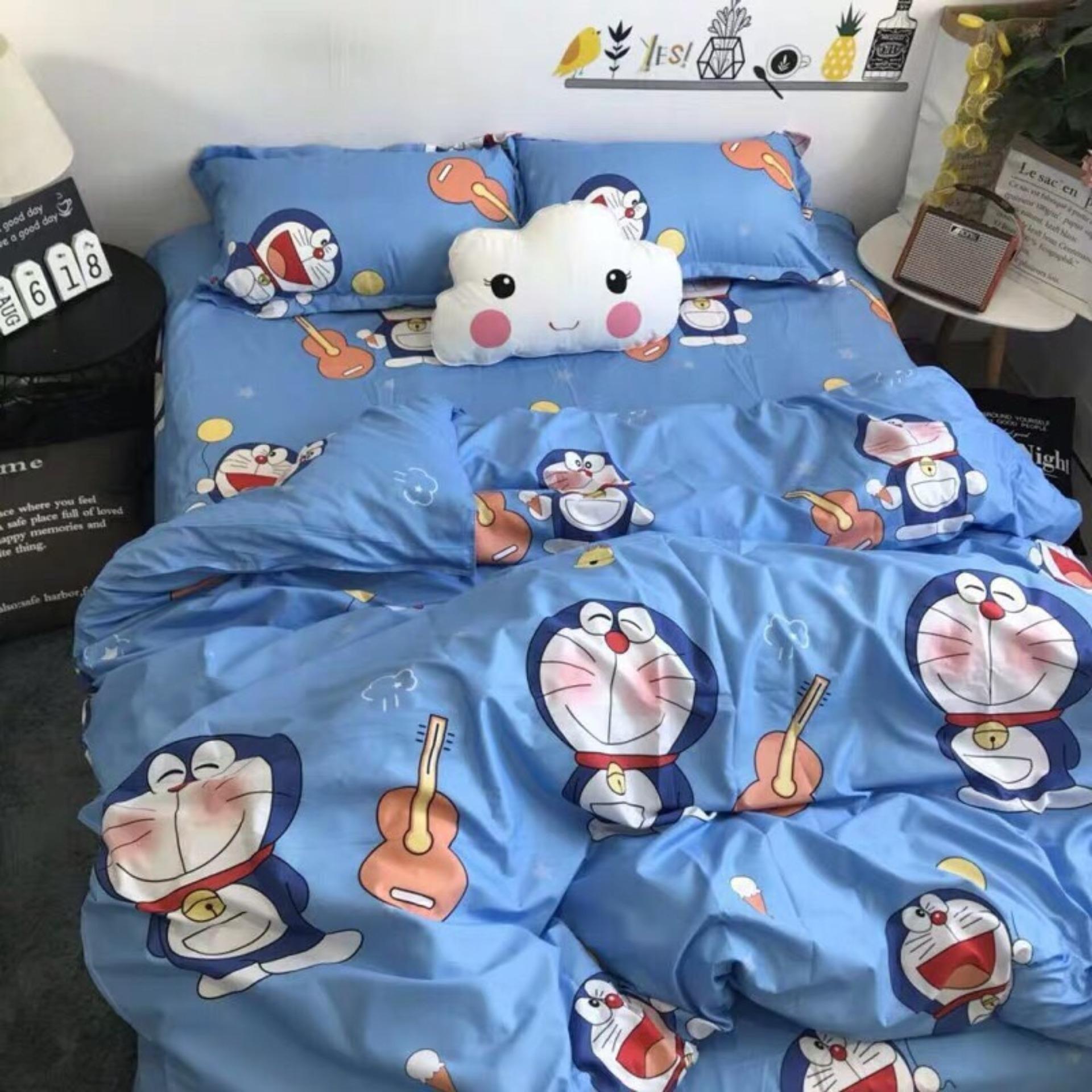 Bộ chăn ga gối phong cách Hàn Quốc doremon đánh đàn + vỏ gối ôm