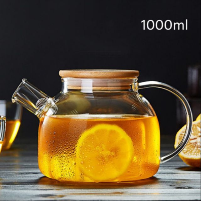 Ấm trà thủy tinh chịu nhiệt deli nắp gỗ 1l gph 20 - ấm trà thủy tinh sang trọng - ấm pha trà deli thủy tinh trong suốt 1000ml,bình pha trà thủy tinh có lưới lọc inox,bình ủ trà cao cấp
