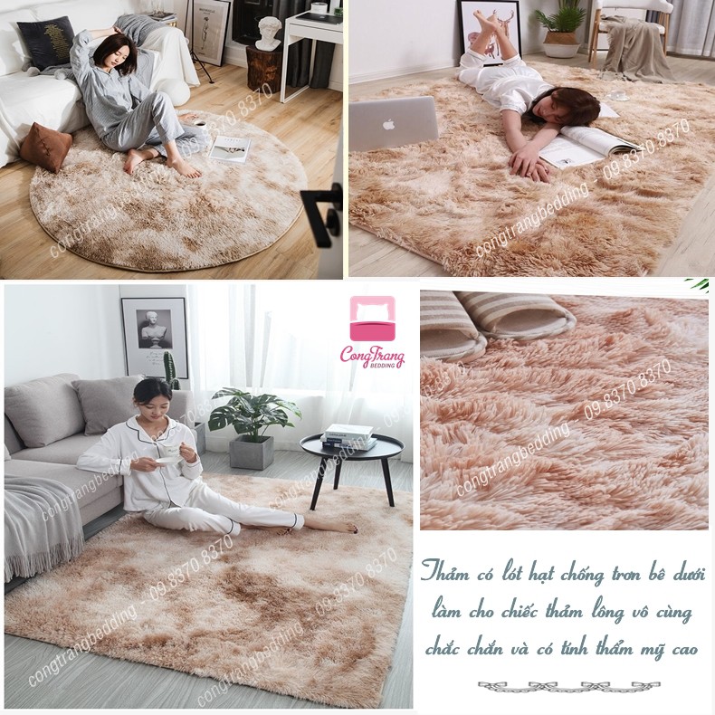 Thảm Lông Loang Kích Thước 1m8 x 2m, 2m x 2m2 - lông dài trải sàn cao cấp (mặt sau chống trơn trượt)