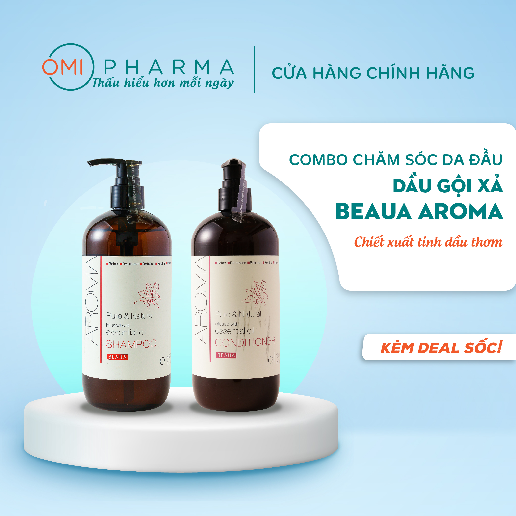 Dầu gội xả AROMA chiết xuất tinh dầu thơm BEAUA Nhật Bản (Chai 480ml)
