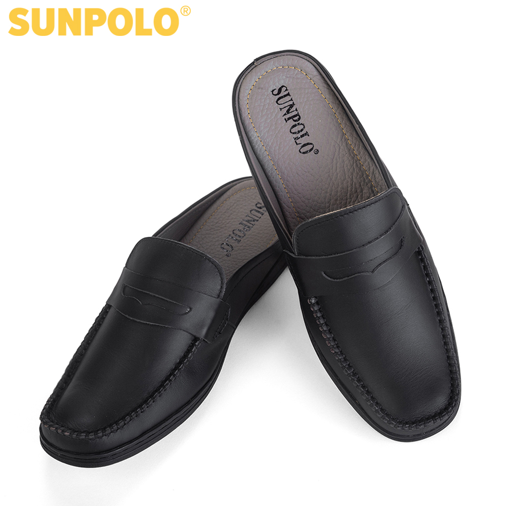 Dép sabo nam da bò SUNPOLO SPO197 (Đen)